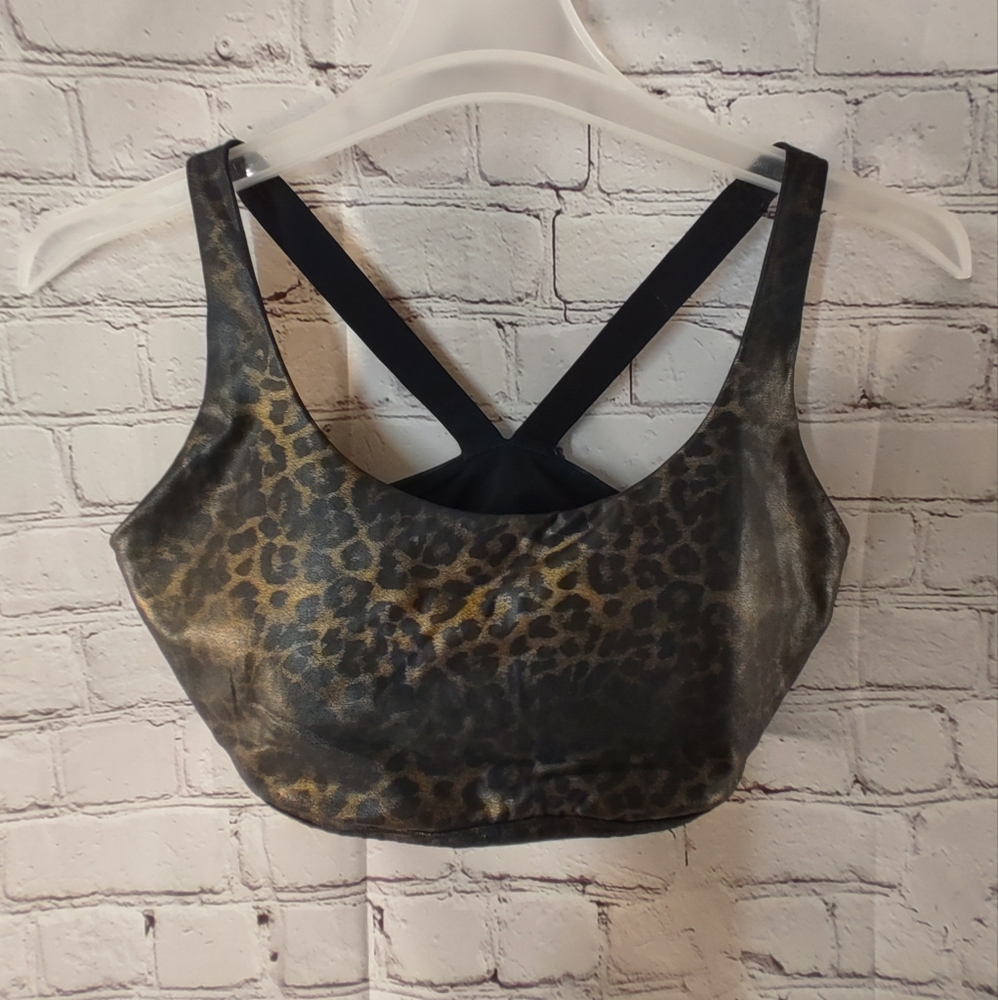 Spanx Faux Leather Leopard Print Low Impact Sports Bra XL